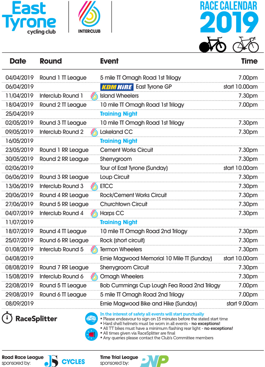 ETCC Race Calendar 2019